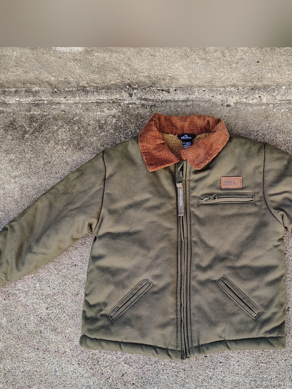 Eddie Bauer Toddler Boys 2T Olive Green Sherpa Lined Jacket Corduroy Collar